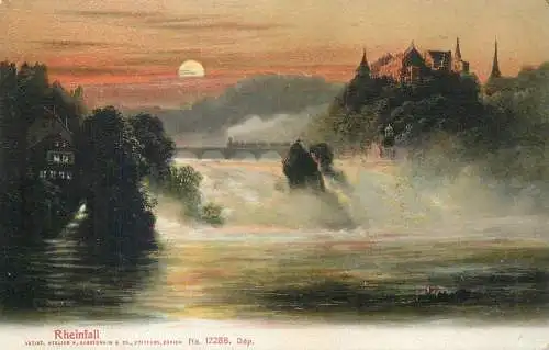 Postcard Switzerland Rheinfall painting