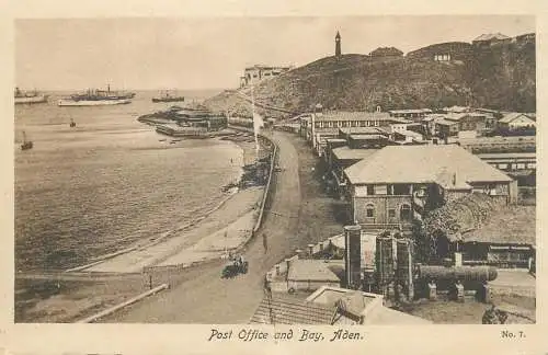 Yemen Aden post office and bay vintage damaged unstick back postcard