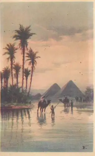 Pyramids at floodtime old postcard