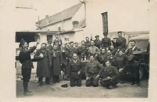 Military life photo postcard dated 1930 soldiers cheers uniforms