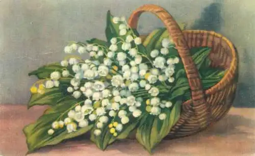 Lilies of the valley muguets fleurs greetings postcard Romania 1960