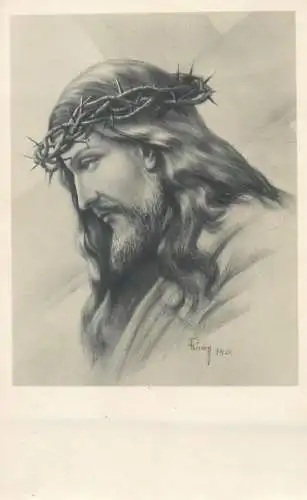 Religious fine art artist postcard 1942 Hungary Jesus Christ portrait