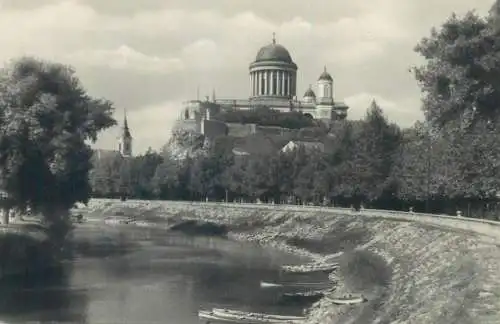 Postcard Hungary Esztergom kisduna a Foszekesegyhazzal