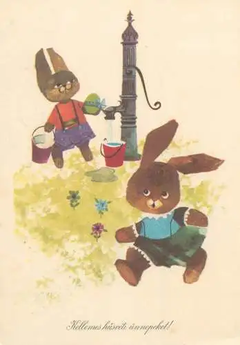Eastern greetings humanized animals rabbits types and scenes drawing