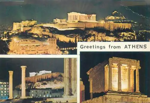 Greece greetings from Athens several nocturnal views