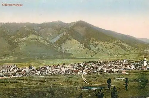Postcard Germany Oberammergau mit dem Kofel panorama