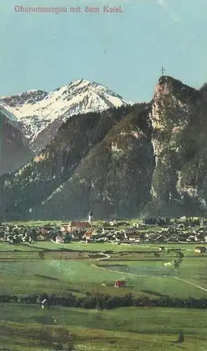 Postcard Germany Oberammergau mit dem Kofel panorama