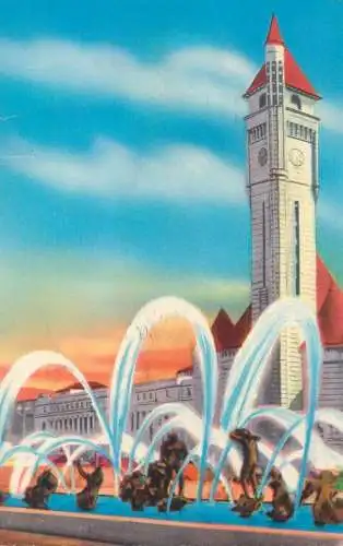 Postcard United States MO - Missouri > St Louis – Missouri Aloe fountain post office and union station tower