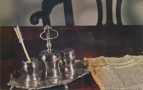 Postcard United States PA - Pennsylvania > Philadelphia Silver Inkstand Independence Hall 1964