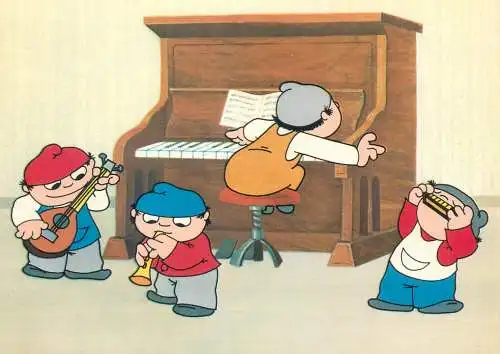 Comic postcard Germany1969 Mainzelmannchen orchestra Hauskonzert