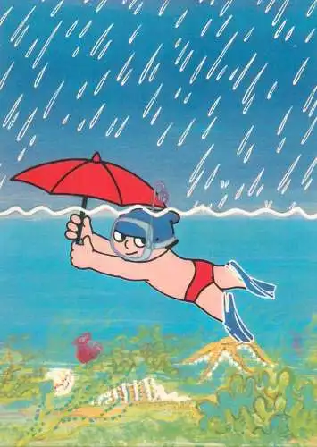 Comic postcard Germany1969 Mainzelmannchen swimmer Taucher 5
