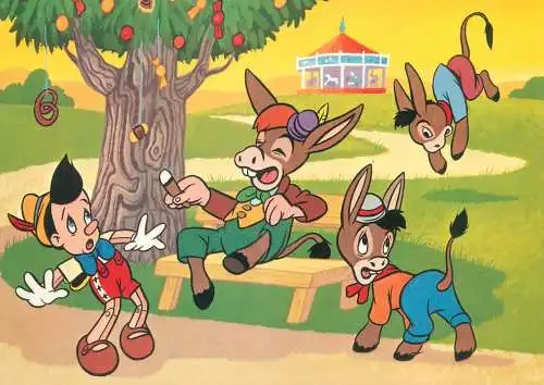 Comic postcard Germany Pinocchio and donkeys