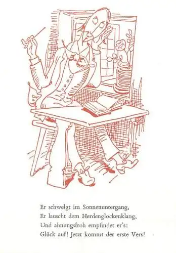Comic postcard Germany smart man with book