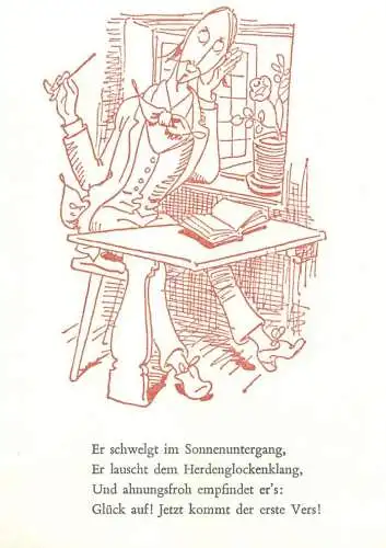 Comic postcard Germany smart man with book
