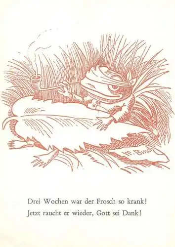 Comic postcard Germany bandaged frog smoking pipe