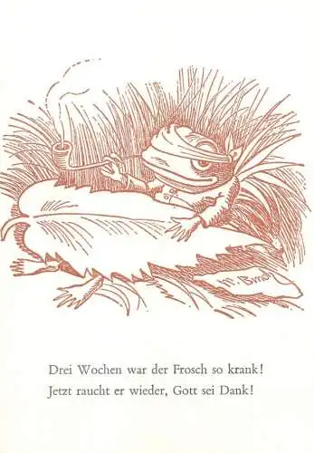 Comic postcard Germany bandaged frog smoking pipe