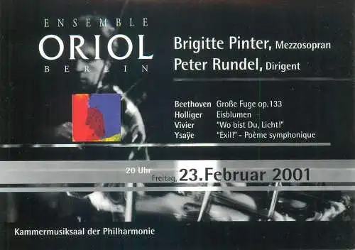Advertising postcard Germany 2001 Ensemble Oriol Berlin Brigitte Pinter Peter Rundel