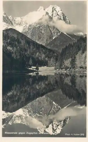 Postcard Germany Riessersee gegen Zugspitze