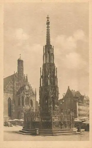 Postcard Germany Nurnberg schoner brunner mit Frauenkirche
