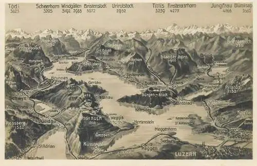 Switzerland Luzern map satellite view souvenir postcard