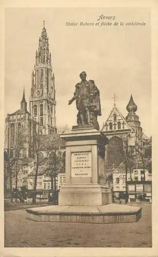 Belgium Anvers Statue Rubens et fleche de la cathedrale
