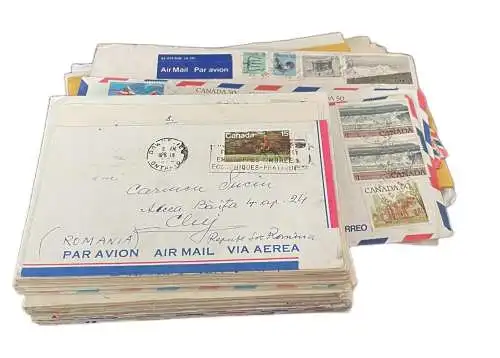 Family genealogy old papers correspondence Cluj Romania-Canada postcards letters bills invoices scraps map bulk lot