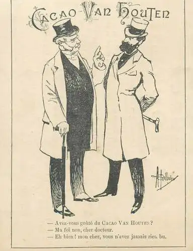 Cacao Van Houten early artist signed advertising 10 x 14 cm