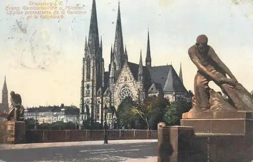 Postcard France Strasbourg l'eglise protestante de la Garnison et la Cathedrale