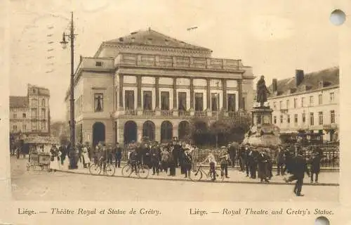 Postcard Belgium Liege theatre royal et statue de Gretry