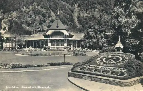 Postcard Switzerland Interlaken kursaal mit blumenuhr