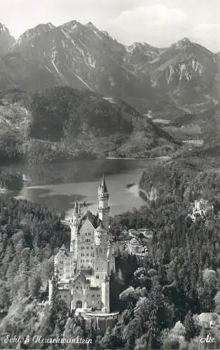 Postcard Germany Neuschwanstein Castle aerial