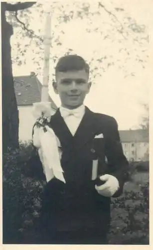Communion / Konfirmation vintage photo postcard book candle 1954