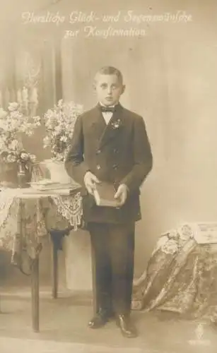 Communion / Konfirmation vintage photo postcard book flowers elegance