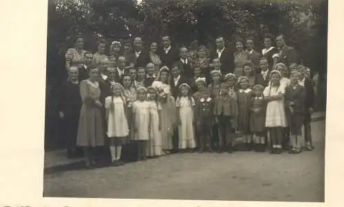 Vintage brides wedding groom & bride social history photo postcard wedding party group photo