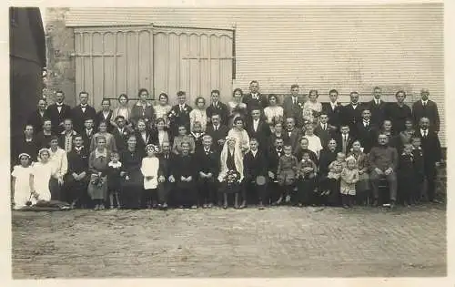 Vintage brides wedding groom & bride social history photo postcard wedding party group photo