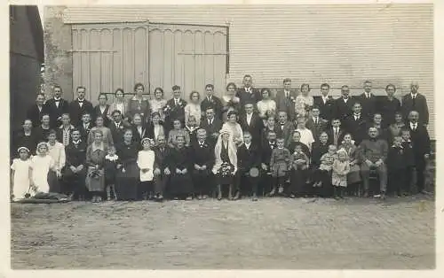 Vintage brides wedding groom & bride social history photo postcard wedding party group