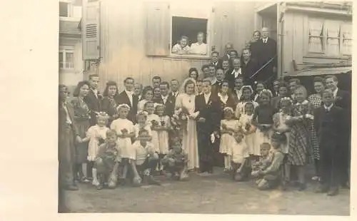 Vintage brides wedding groom & bride social history photo postcard party group