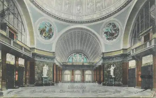 Germany Wiesbaden Neues Kurhaus Thermenhalle Blick zum Gartenausgang