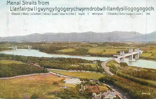 Wales Menai Straits bridge general view