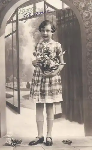 Postcard children France bonne fete annee girl dress lipstick coiffure