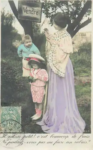 Postcard children France A vendre joke tradtitions costume innocence