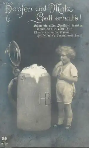 Postcard children Germany giant beer mug commercial