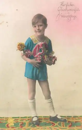 Postcard children Germany holidays haircut color joy