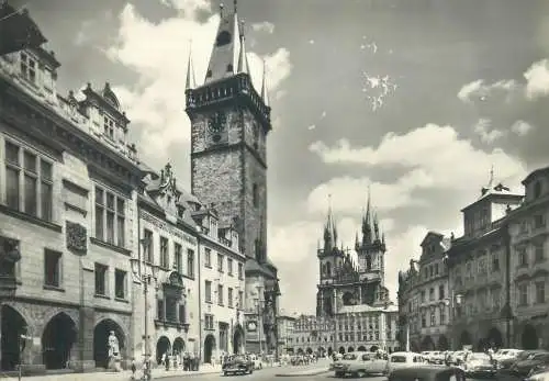 Postcard Czech Republic Prague old town hall and the Tyn church