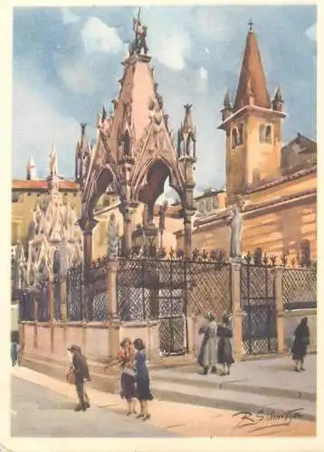 Italy Verona Tombe degli Scaligeri signed illustration