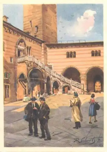 Italy Verona Scala della Ragione signed illustration