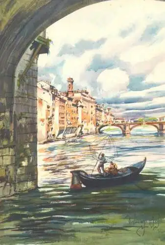 Italy Firenze S. Jacopo and Bridge S. Trinita signed painting