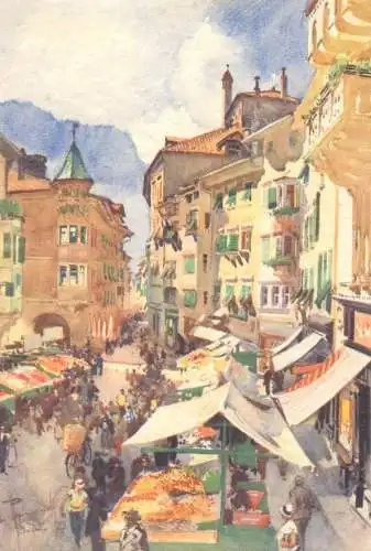Italy Bolzano Piazza delle Erbe Mercato della Frutta signed painting