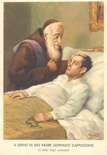 Padre Leopoldo Cappucino al letto degli ammalati signed illustration