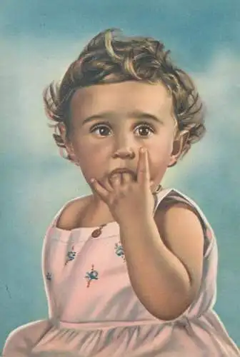 children types funny comic illustration young girl with fingers in mouth